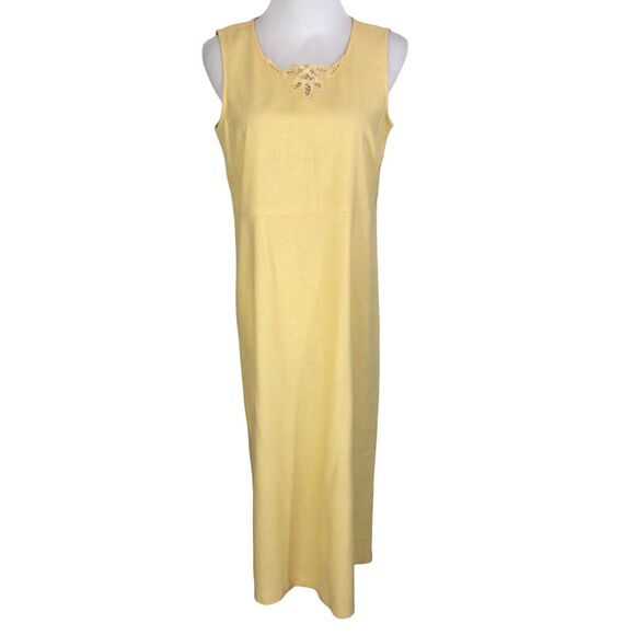 Erika Linen Midi Jacket Dress Button Front Jacket Blouse Eyelet Lace Trim - Picture 6 of 14